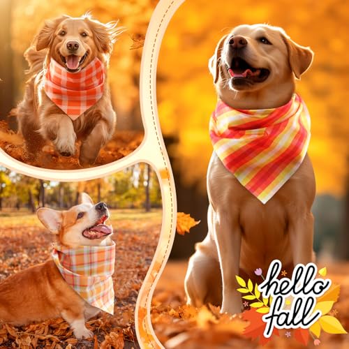 100 Pieces Thanksgiving Fall Dog Bandanas Bulk Plaid Bandanas for Dogs Autumn Soft Triangle Kerchief Bibs Adjustable Triangle Doggie for Small Medium Large Pets Party Costume (Fall Plaid / 25.6 x 17.7 x 17.7 Inch)