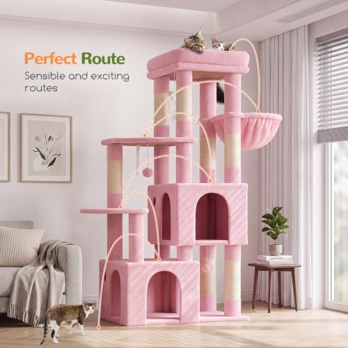 Heavy Duty Cat Trees for Big Cats Maine Coon (Pink / 61inch)