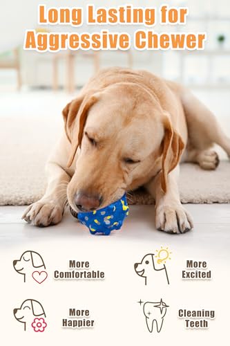 1.96'' Dog Balls for Dogs Aggressive Chewers Indestructible Tennis Durable Bouncy Interactive Dog Toy Balls for Fetch Game Floating Training (Blue-Small)