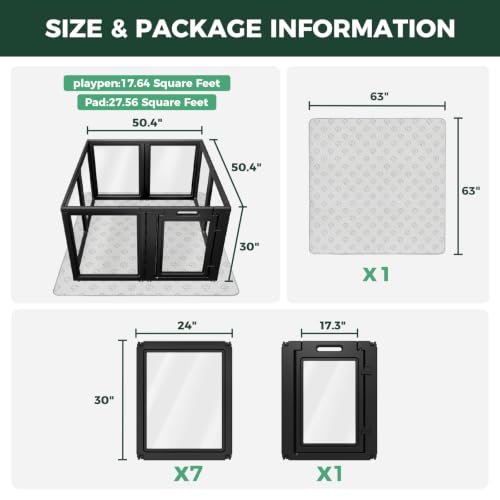 AuraSpace Acrylic Dog Playpen with Washable Pee Pad (Black / 30"H)