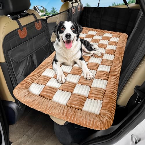 Dog Car Bed Mat Non (Brown and White / For Cars/ SUV/ Small Truck (50"×24.6"))