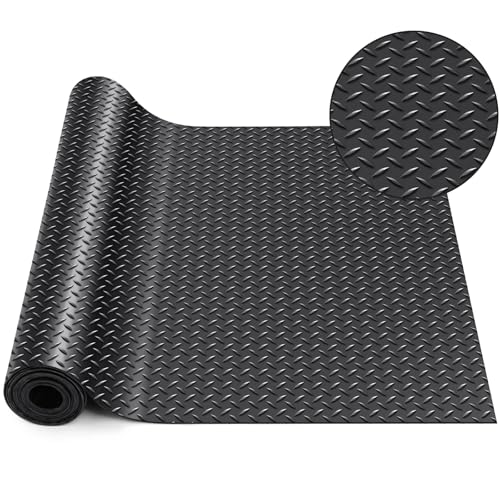 20 in x 10 ft Rubber Diamond Plate Rolls Garage Floor Mat for Under Car (Diamond Plate / 20 in x 10 ft / Black)