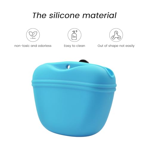 Silicone Dog Treat Pouch with Clicker Magnetic Closure Secure Clip (1 Pack / Sky blue)