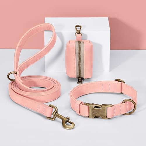 Soft PU Leather Dog Collar for Medium Dogs (M：Fit 14-18" Neck, Width ¾" / Pink)