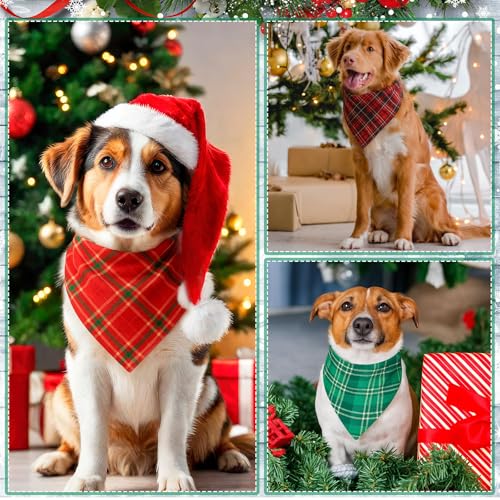 100 Pcs Christmas Plaid Dog Bandanas Bulk (Christmas Plaid / 31.5 x 21.7 x 21.7 Inch)
