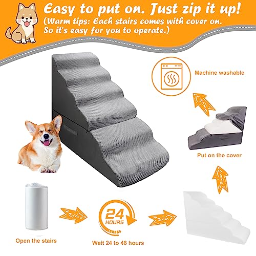 30 inch Dog Stairs&Steps for Small Dogs Up to 30 (Grey)