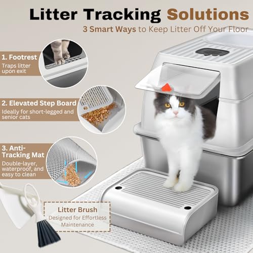 XXL Stainless Steel Sifting Litter Box with Lid (8" Gray with 6" Sifter XXL)