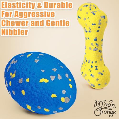 2Pcs Upgrade Bone Dog Balls+Rugby Dogs Toys for Aggressive Chewers (Blue+Yellow-Bone+Rugby-2Pcs)
