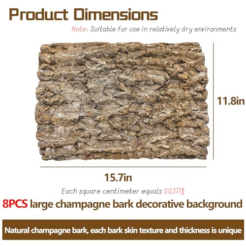 8PCS Cork Terrarium Background 15.7x11.8in Natural Large Cork Bark Backdrop Reptile Climbing Mat Tank Habitat Decor for Spider Lizard Chamelon Turtle Beared Dragon (8PCS-15.7x11.8in)
