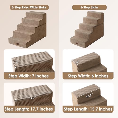 Dog Stairs for High Bed 25" H (Camel / Extra Wide 17.7" x 35" x 25")