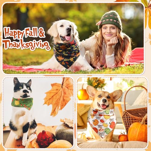 50 Pcs Fall Dog Bandanas Bulk Pet Scarfs Triangle Bibs Adjustable Washable Puppy Kerchief Seasonal Pet Costume Accessories Grooming Supplies for Small Medium Large Dogs Cats (Thanksgiving)