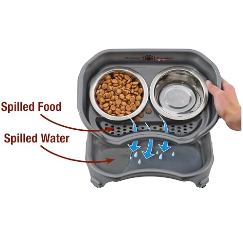Express Mess Proof Dog Bowls Elevated for Small Breeds Under 15 Lb (Small w/ Standard Bowls / Gunmetal Grey)