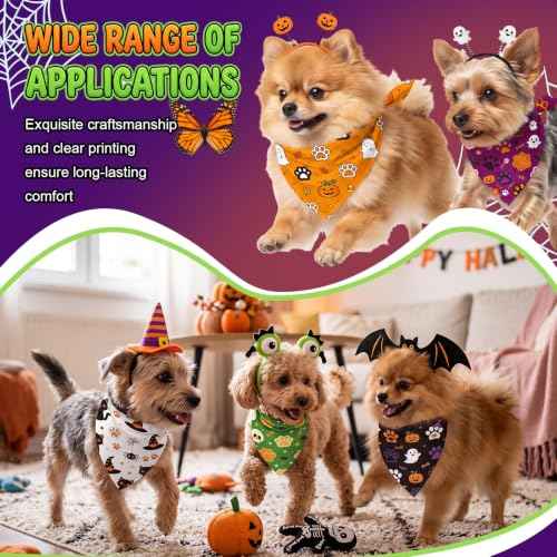 50 Pcs Halloween Dog Bandanas Bulk Cute Dog Paw Prints Pattern (Halloween Paw Print / 19.7 x 13.8 x 13.8'')