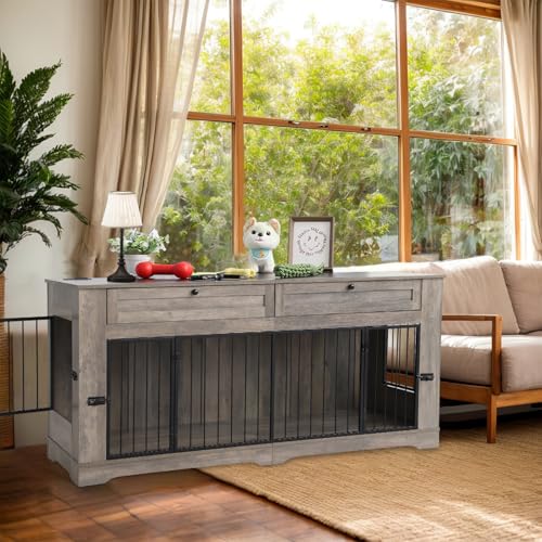 Large Dog Crate Furniture (Gray / 70.9"L x 23.6"W x 32.9"H)