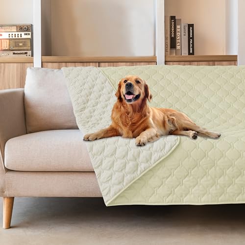 Waterproof Dog Blankets for Large Dogs (82x102 Inch (Pack of 1) / Dark Cream/Light Cream)