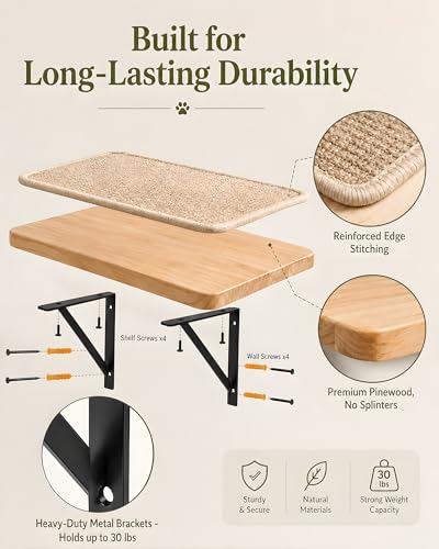 Cat Floating Wall Shelf with Scratching Mat