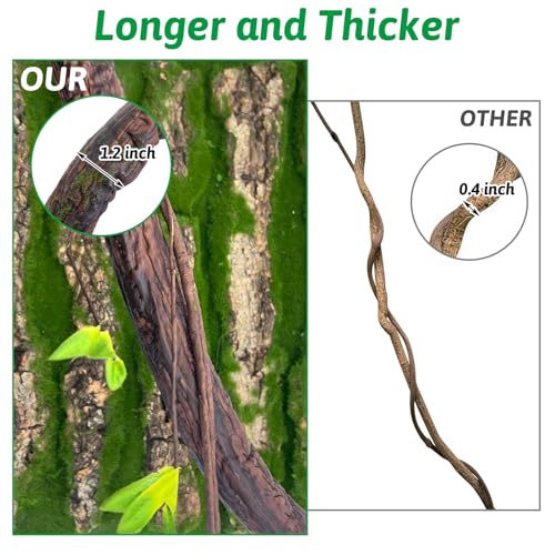 Extra Large Reptile Vines Thick Terrarium Plants 78 Inches Long Flexible Climbing Branch with Leaves Snake Tank Accessories Greenery Habitat Decor for Bearded Dragon Chameleon Gecko Lizard (Black Reptile Vines (Lengh:78" Dia: 1.2 In))