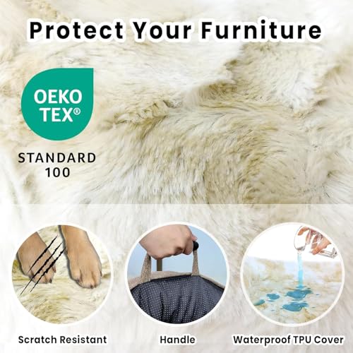Calming Dog Bed for Couch with Tie (Tie-Dry Khaki / 41"L x 37"W x 5"Th)