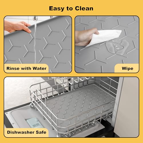Silicone Dog Cat Food Bowl Mat (L-34''X22'' / Light Gray)