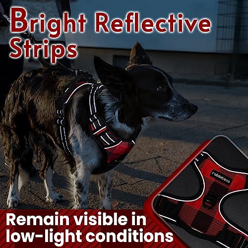 Dog Harness No Pull for Large Dogs with 2 Leash Clips (X-Large / Red Plaid)
