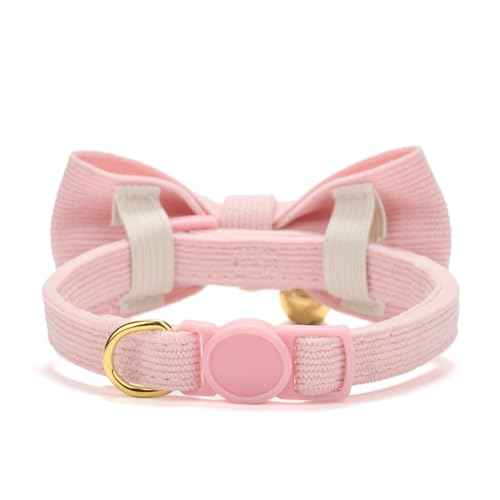 2 Pack Soft Corduroy Cat Collars with Bow Tie & Bell (XS:Neck 6" - 9.4" / Corduroy-Pink Purple)