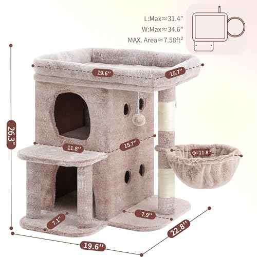 26.3" Cat Tree for Large Cats with Big Perch & Dual Condos HCT204SMU (Rosy Brown / 26.3 inch)