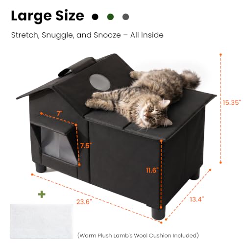 Outdoor Cat House Weatherproof Elevated Cat Bed (Black / L)