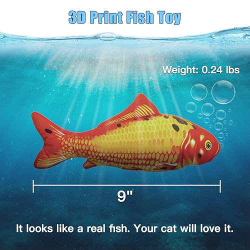 2 Pack 9" Floppy Fish Cat Toys with SilverVine and Catnip for Indoor Cats for Small Dogs Interactive Automatic Flopping Fish Cat Kicker Toys for Cats Puppy Small Dog (Koi + Red Koi)