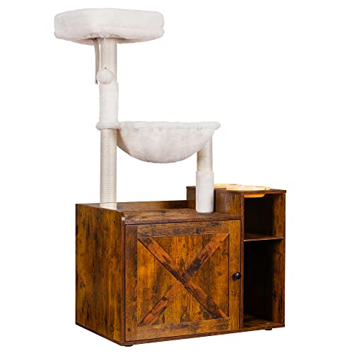 Cat Tree Tower (L (28.3"×17.7"×48.0") / Rustic Brown)