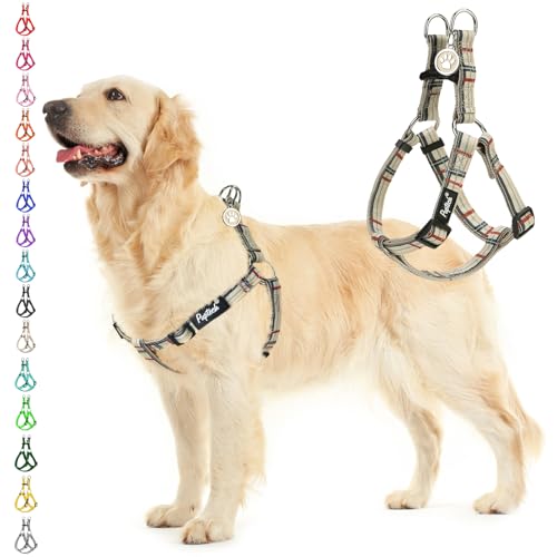No Pull Dog Harness Large Sized Step (Beige Plaid / Large)