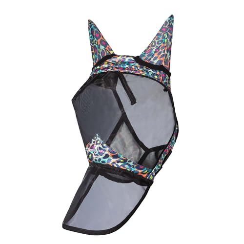 Pro LumiVista Horse Full Face Fly Mask Large Eye Space Long Nose with Ears UV Protection for Horse Iridescent Prints M (Iridescent Prints / M)