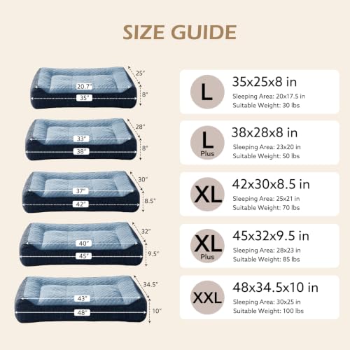 XL Orthopedic Dog Beds Large Sized Dog (L Plus(38"L x 28"W x 8"Th) / Blue)
