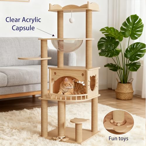 56.7" Solid Wood Cat Tree for Large Cats