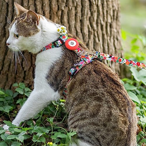 Cat Harness and Leash Escape Proof for Walking Travel Outdoor (Floral / Neck:7.6"-12" chest:10.6"-18")