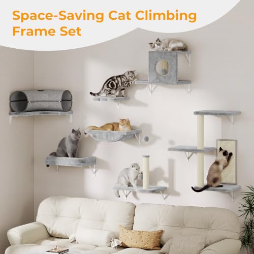 8-in-1 Cat Wall Shelves, Cat Wall Furniture Set (Light Grey)
