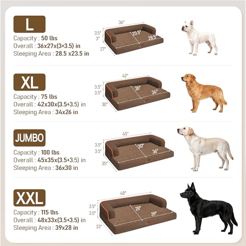 Orthopedic Waterproof Jumbo Dog Bed for Giant Dogs (Dark Brown / 48"L x 33"W x 8"Th)