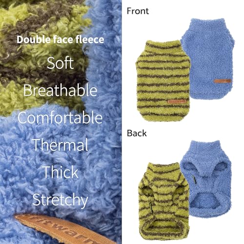 2 Pack Striped Fleece Dog Sweater (X-Small / Sky Blue-Olive Green)
