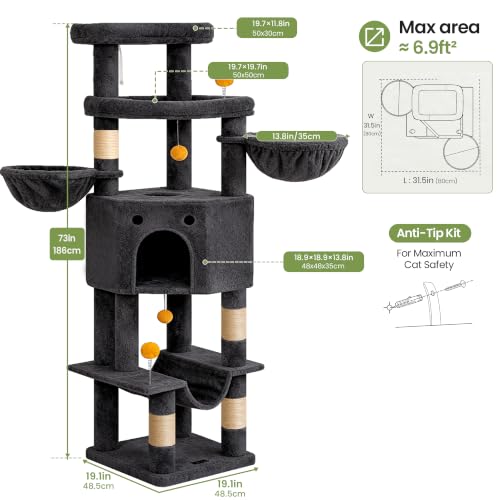 Cat Tree Tower for Indoor Large Adult Cats (Dark Grey)