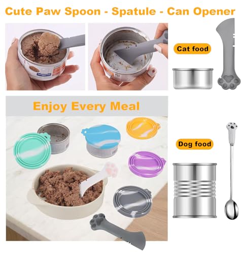 5 PCS Pet Food Can Lids & Spoons Set (Navy Blue)
