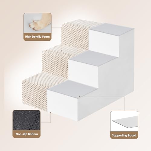 Dog Stairs for Small Dogs 13.5" H (Beige / Standard 15" x 18" x 13.5")