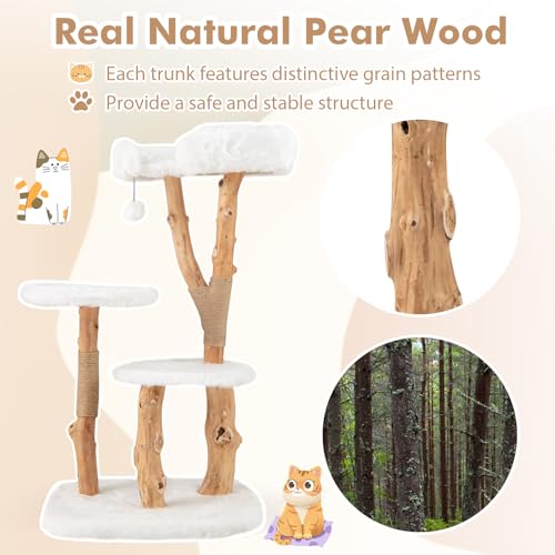 Solid Wood Cat Tree (44 Inch / White)