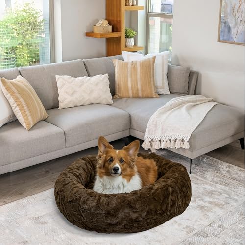The Original Calming Donut Dog Bed for Medium Dogs up to 45 lbs (Dark Chocolate Lux / Medium)