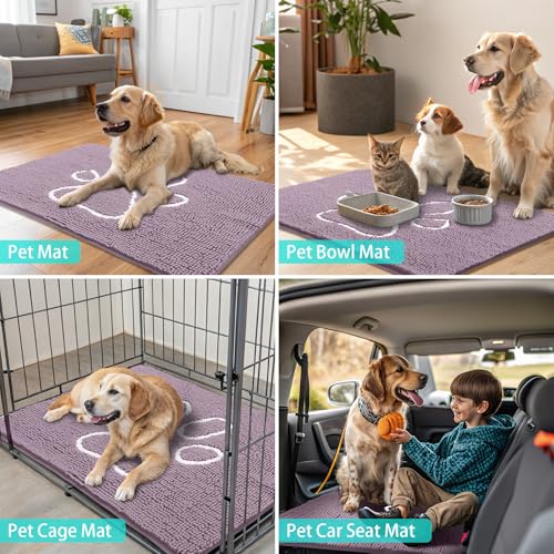 Dog Door Mat for Muddy Paws (30"X20" / Deep Plum and White)