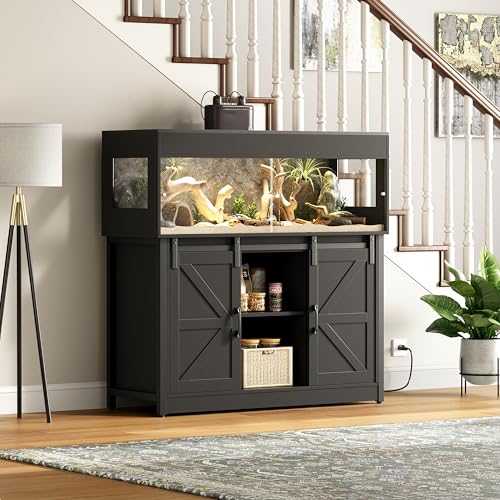 60 Gallon Reptile Terrarium with Stand Reptile Enclosure Tank (Black / 60 Gallon)