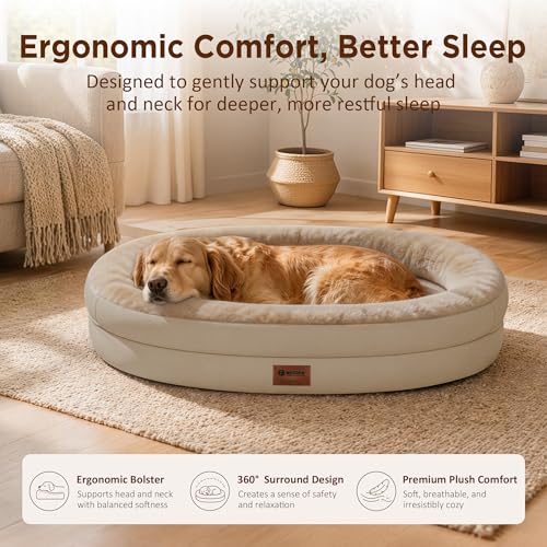 Waterproof Orthopedic Dog Bed for Medium Dogs (Light Brown / 35"L x 25"W x 7"Th)