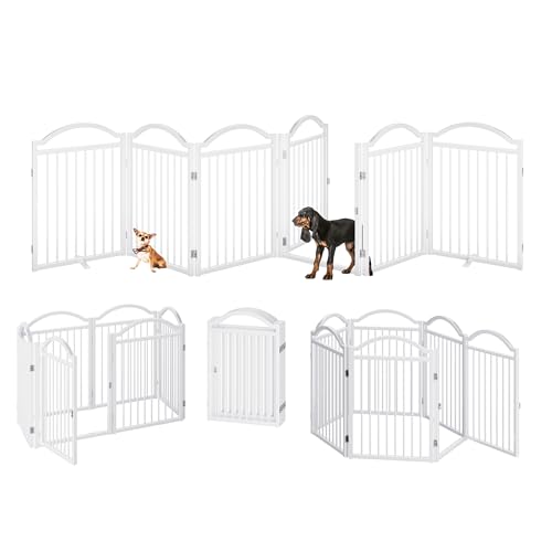 Metal No Assembly Freestanding Dog Gate with Door Walk Through (White C / 6 panels 144"W*32"H HYG)