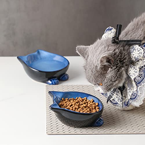 Ceramic Basic Cat Bowls (4.25 OZ / Blue & Black)