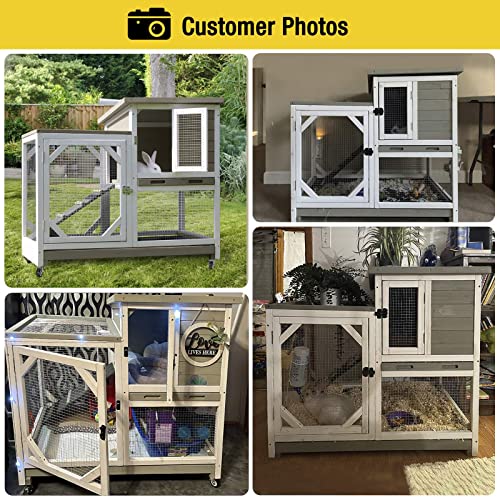 Upgrade Rabbit Hutch Rabbit Cage Indoor Bunny Hutch with Run Outdoor Rabbit House with Two Deeper No Leak Trays (Mocca / 40.6"L x 26"W x 39.3"H)