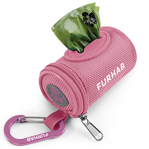 Dog Poop Bag Holder for Leash with Carabiner Clip Soft Fabric (Pink)