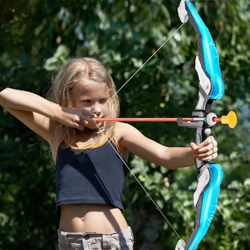 2 Pack Set Kids Archery Bow Arrow Toy Set Outdoor Hunting Play with 2 Bow 20 Suction Cup Arrows 2 Target & 2 Quiver (Green With Blue)